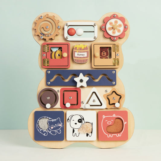 Personalized Bear Busy Board Infant - Wooden Montessori Toys | LoveryToys BB62