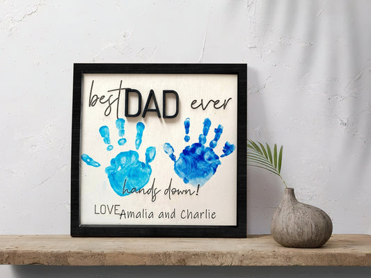 Wooden 3D Father Best Dad Ever Handprint Sign, Handprint 3D Sign, Hand Sign For Dad DD02